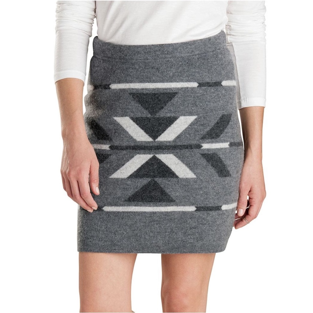 Toad & Co 100% Merino Wool Geometric Knit Skirt – Size M – Charcoal Gray